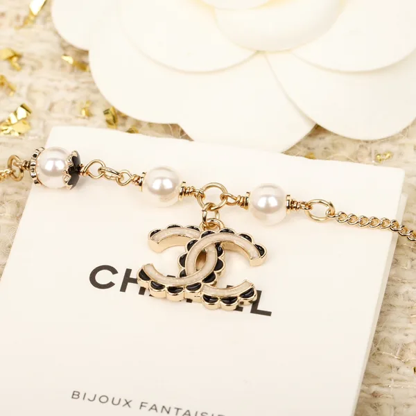 Chanel Black Bead Pearl-Effect CC Chain Bracelet Gold-Tone product view 2