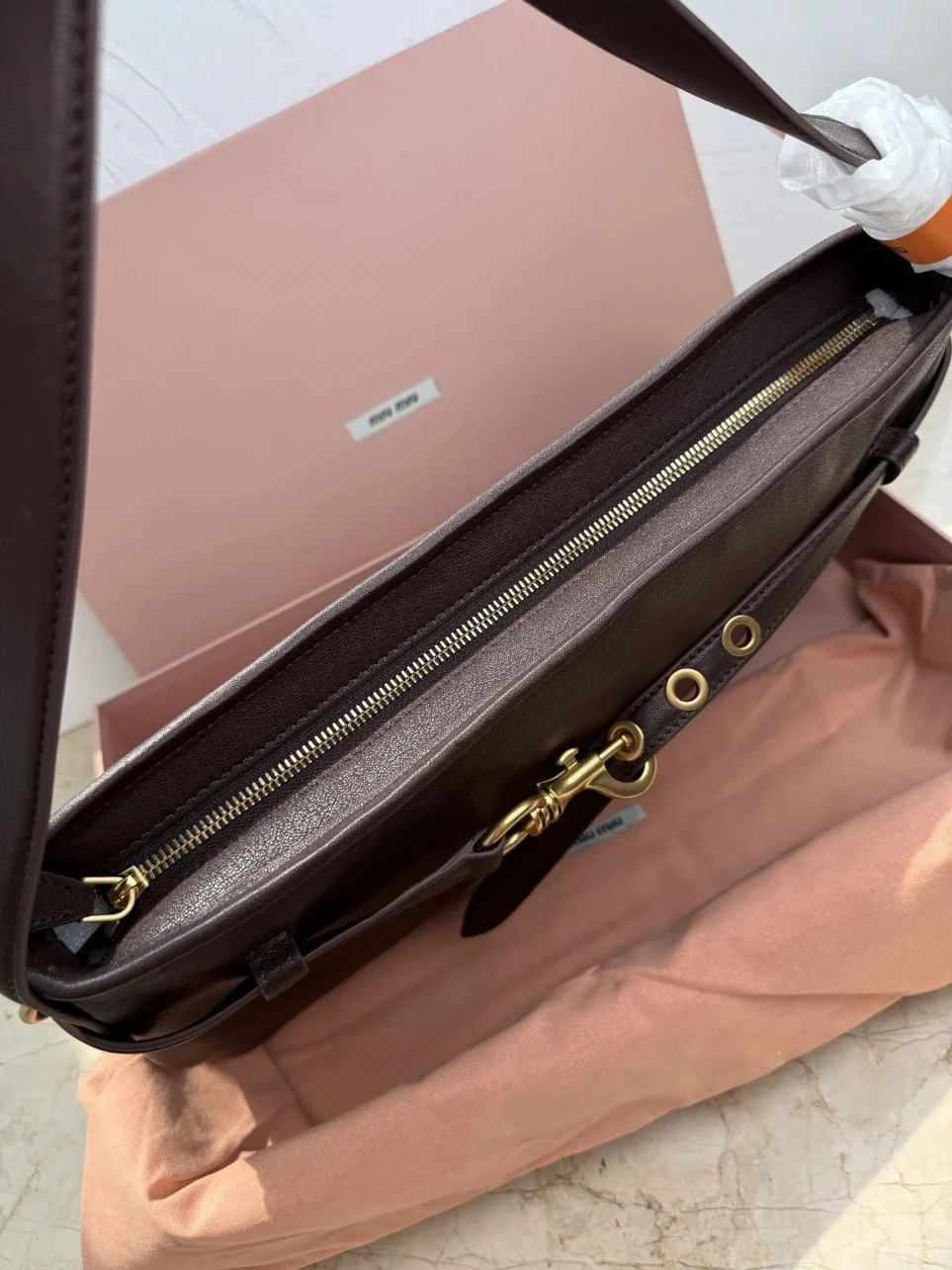 Miu Miu Aventure Medium Shoulder Bag in Briarwood Nappa Leather product view 7