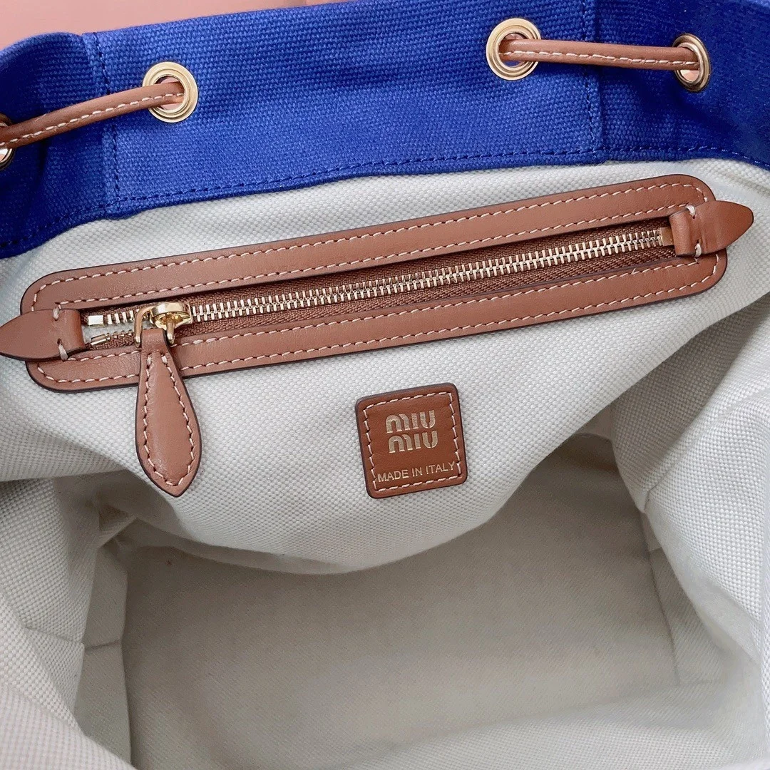 Miu Miu Large Backpack in Blue Canvas and Calfskin product view 9