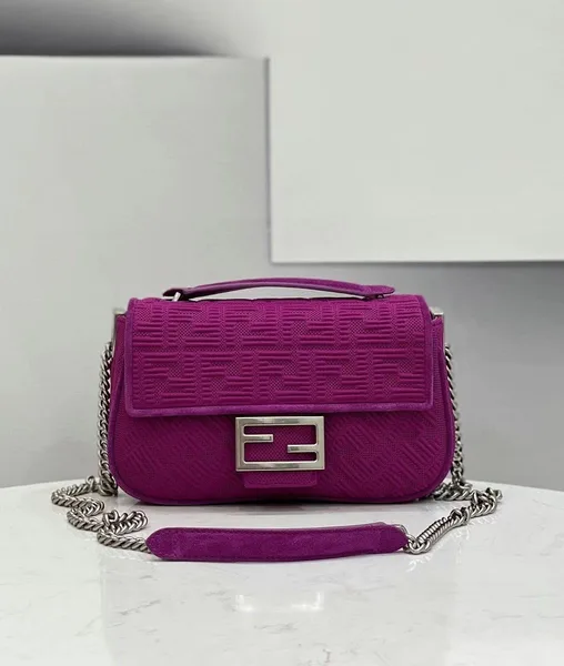 Fendi Baguette Chain Midi Bag In Fuchsia FF Fabric product view 2