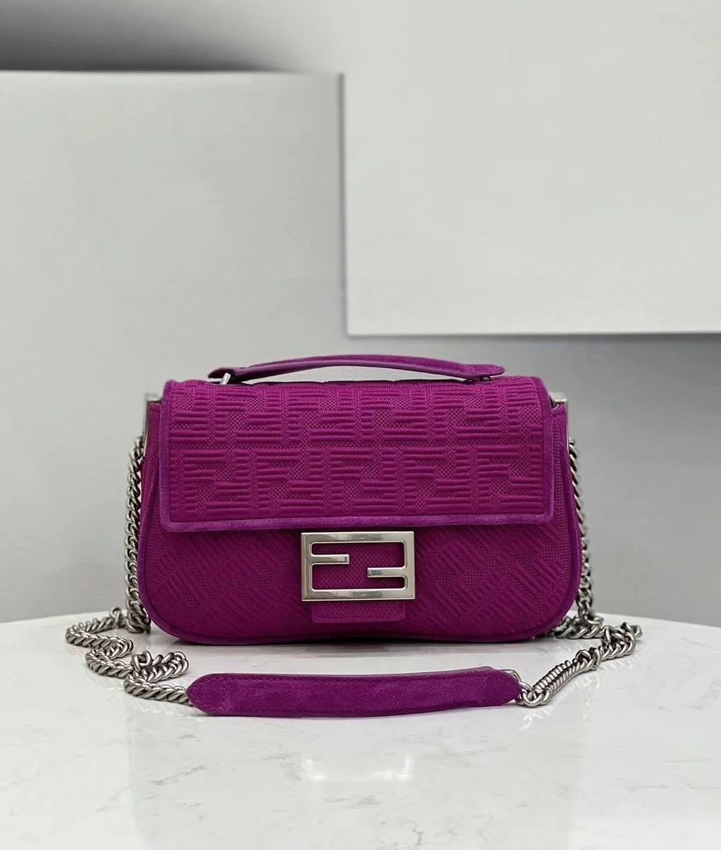Fendi Baguette Chain Midi Bag In Fuchsia FF Fabric product view 2