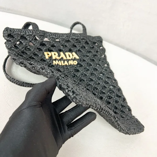 Prada Crochet Tote Bag in Black Raffia-effect Yarn product view 6
