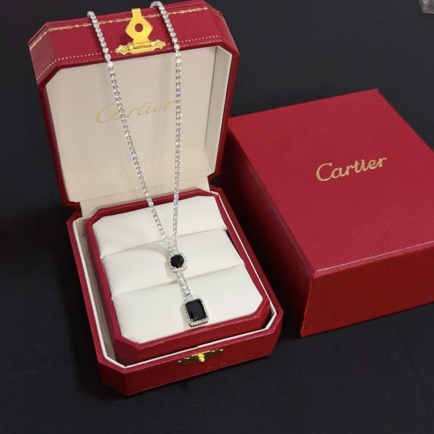 Cartier Black Rectangular Silver-Tone Pendant Necklace product view 1