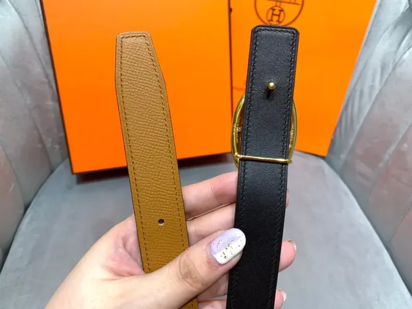 Hermès Tan/Black Reversible Belt with Gold-Tone Oval Buckle product view 7