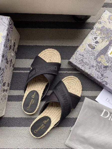 Dior Granville Espadrilles Sandals In Black Embroidered Cotton product view 2