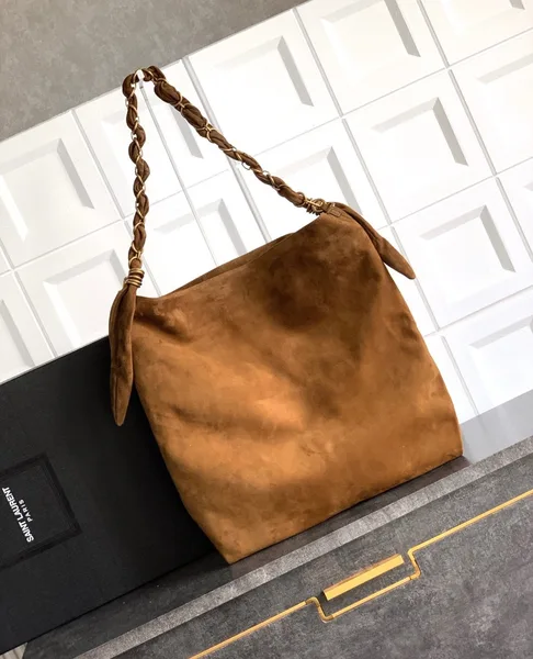 Saint Laurent Amalia Shouler Bag in Brown Suede Calfskin product view 2