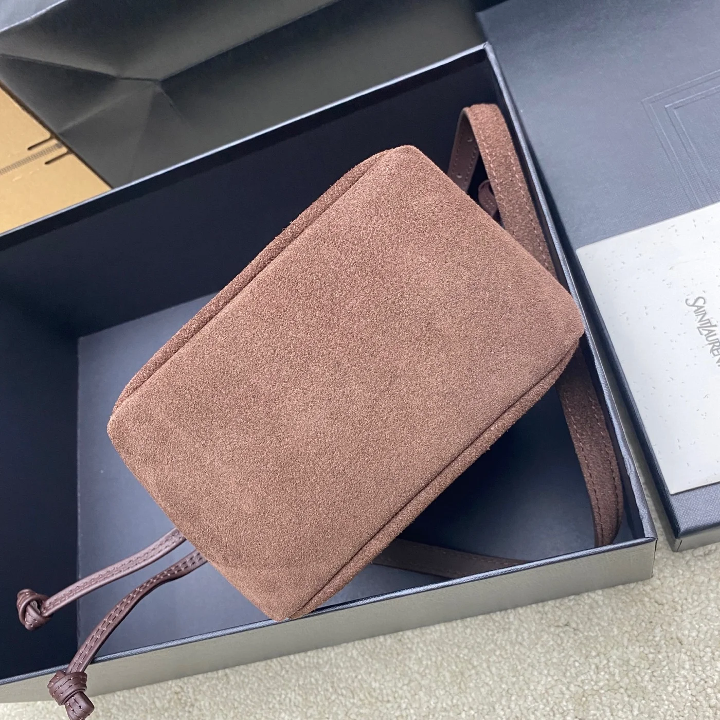 Saint Laurent Jamie Mini Shoulder Pouch — Dark Brown Suede product view 4