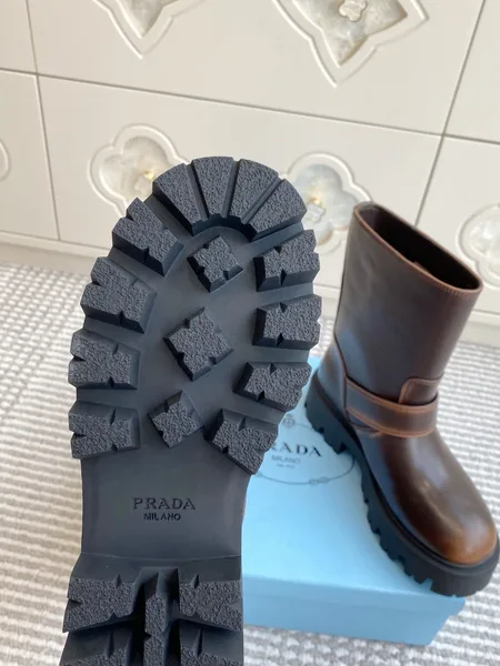 Prada Biker Boots in Dark Brown Calfskin product view 6