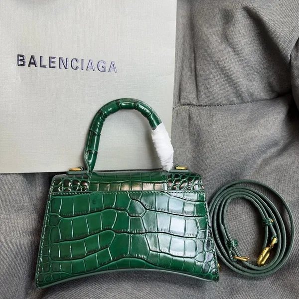 Balenciaga Hourglass XS Bag in Green Croc-Embossed Calfskin product view 6