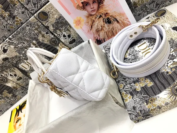 Dior Lady D-Joy Medium Bag In White Macrocannage Technical Fabric product view 3