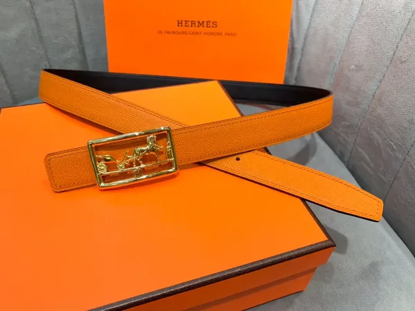 Hermès Orange/Black Reversible Belt with Gold-Tone Horse-and-Carriage Buckle product photo