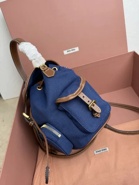 Miu Miu Small Backpack in Blue Canvas and Calfskin product view 4