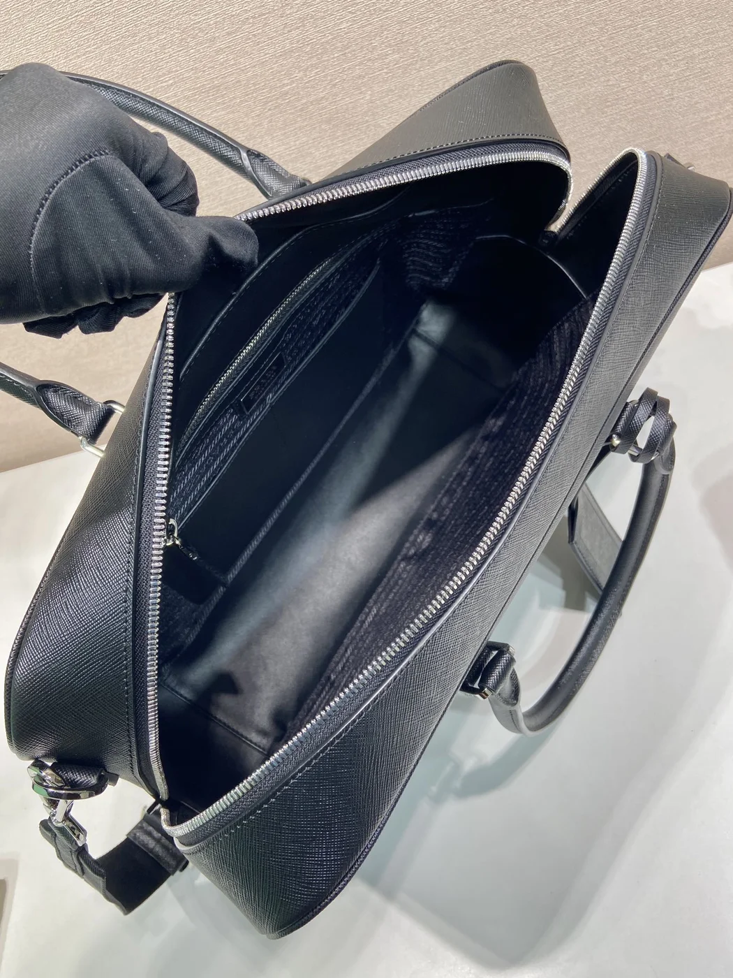 Prada Saffiano Leather Work Bag — Black product view 8