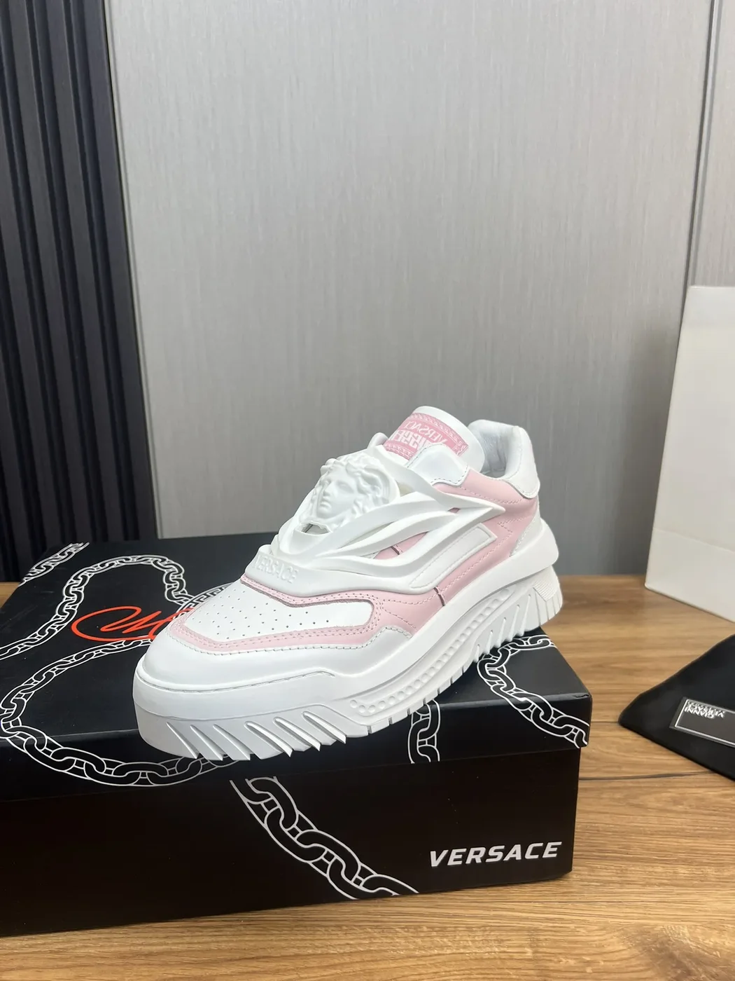 Versace Leather Sneakers White Pink product view 1