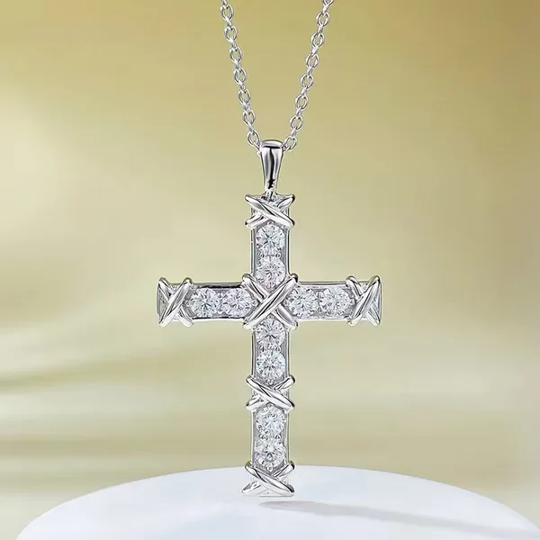 Tiffany & Co. Ten-Stone-Effect Cross Pendant Necklace Silver-Tone product photo