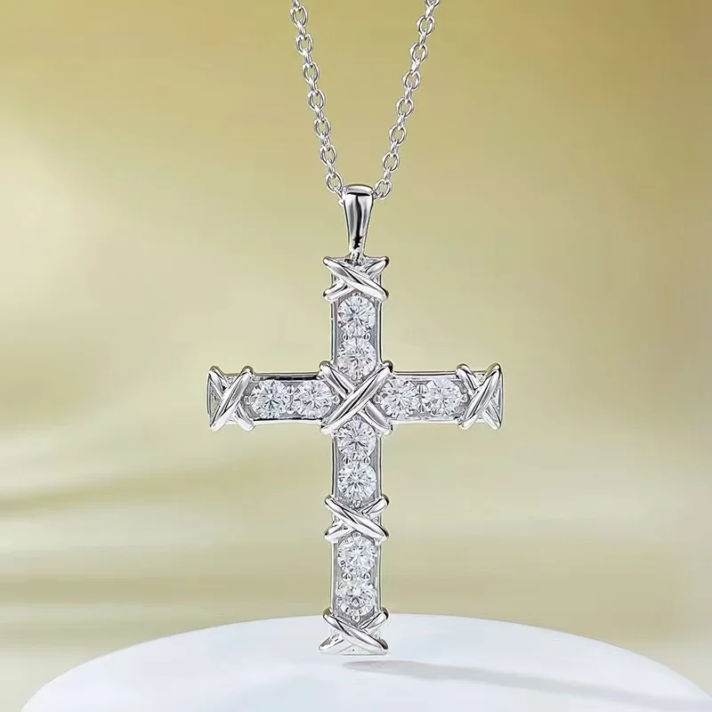 Tiffany & Co. Ten-Stone-Effect Cross Pendant Necklace Silver-Tone product view 1
