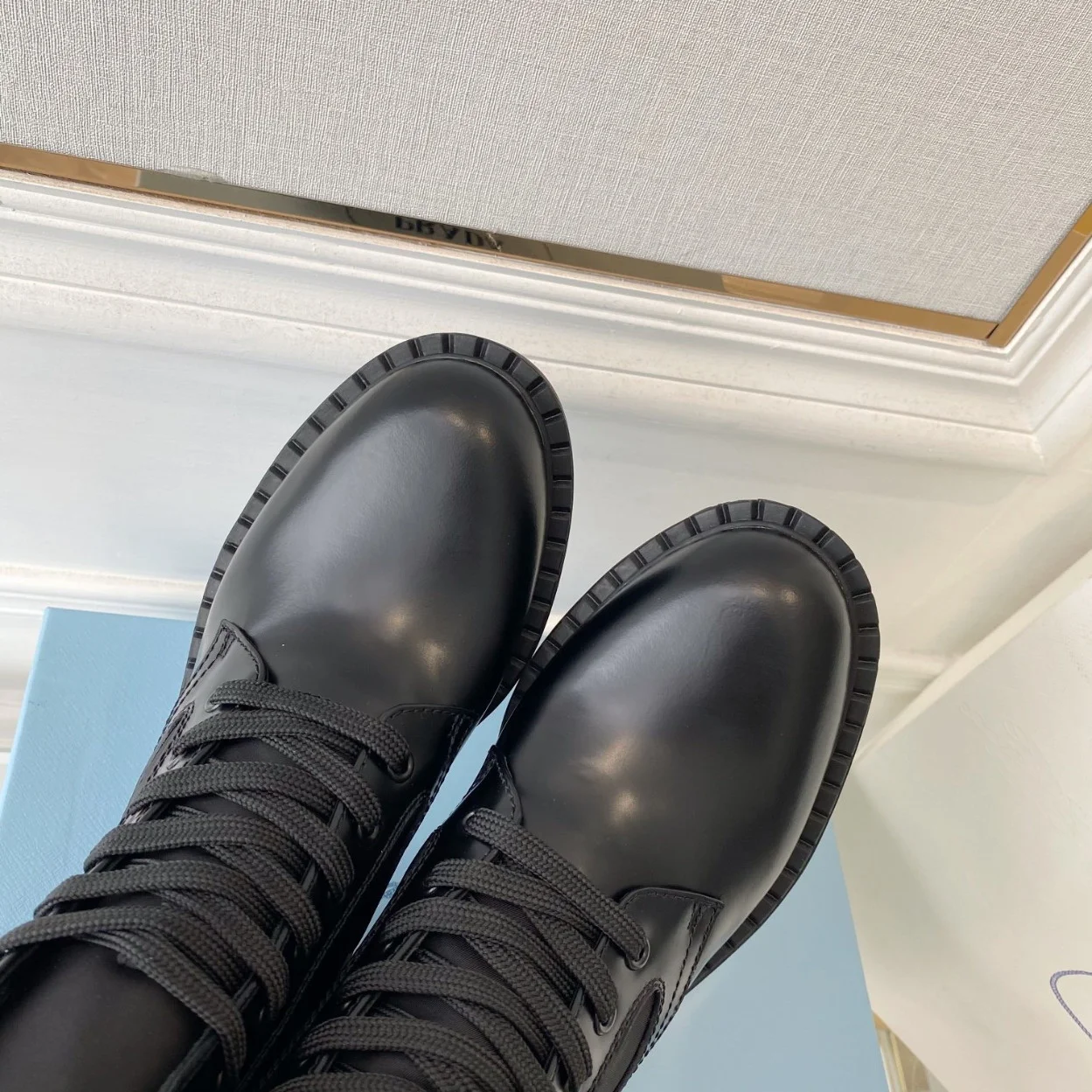 Prada Ankle Boots in Black Brushed Leather and Re-Nylon product view 3