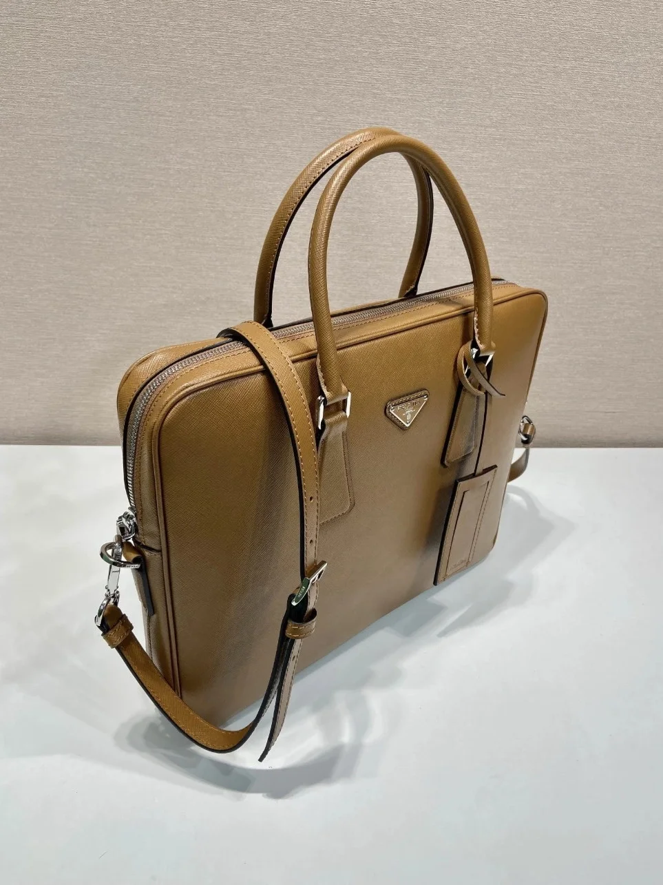 Prada Briefcase in Brown Saffiano Leather product view 9
