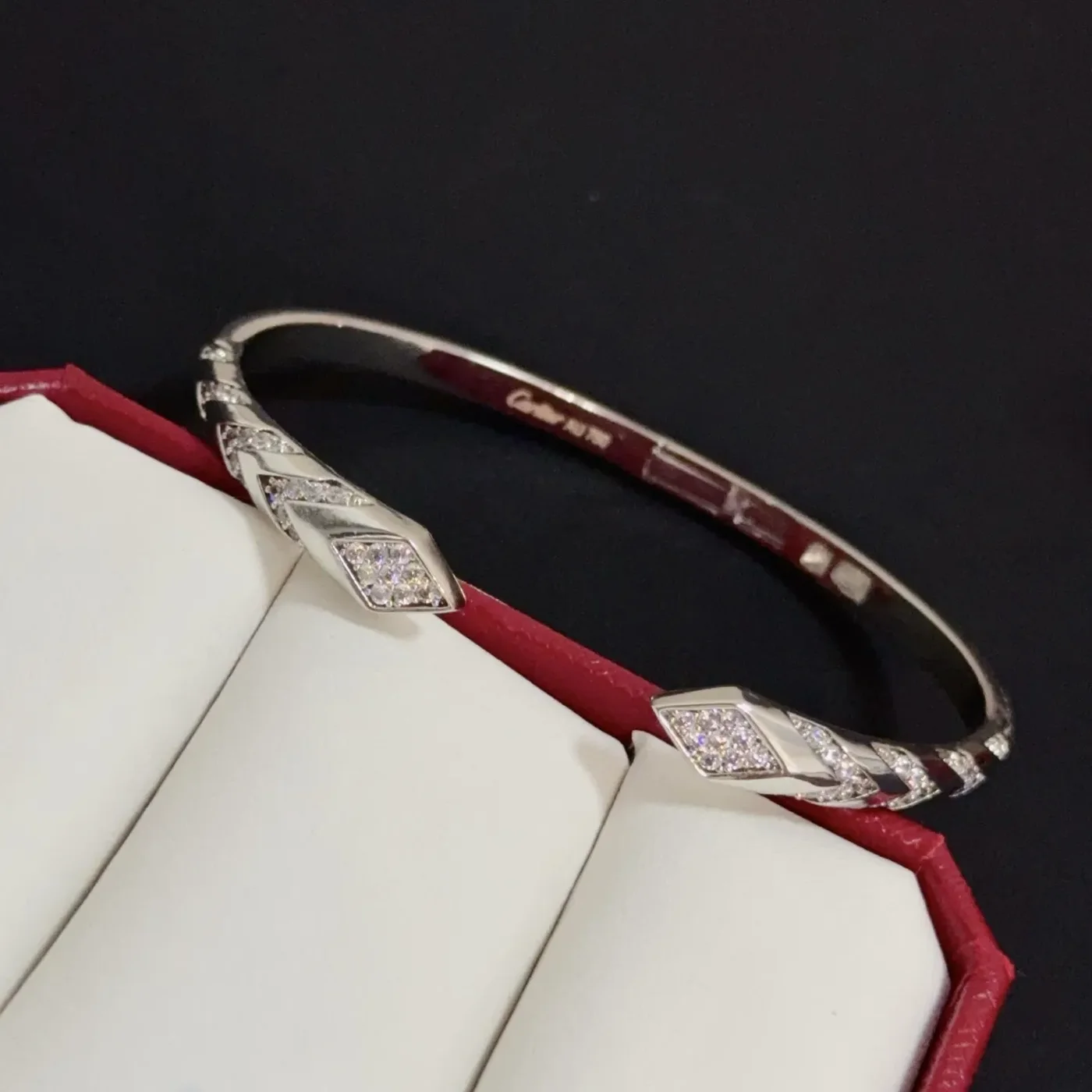 Cartier Silver-Tone Crossed Open Cuff with Pave-Effect Detail product view 7