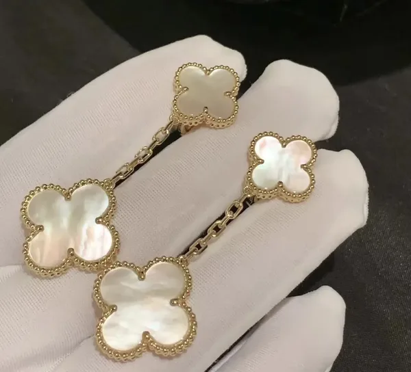 Van Cleef & Arpels Alhambra White Two-Motif Gold-Tone Drop Earrings product view 3