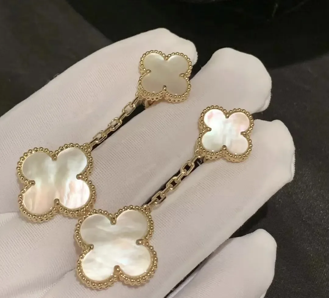 Van Cleef & Arpels Alhambra White Two-Motif Gold-Tone Drop Earrings product view 3