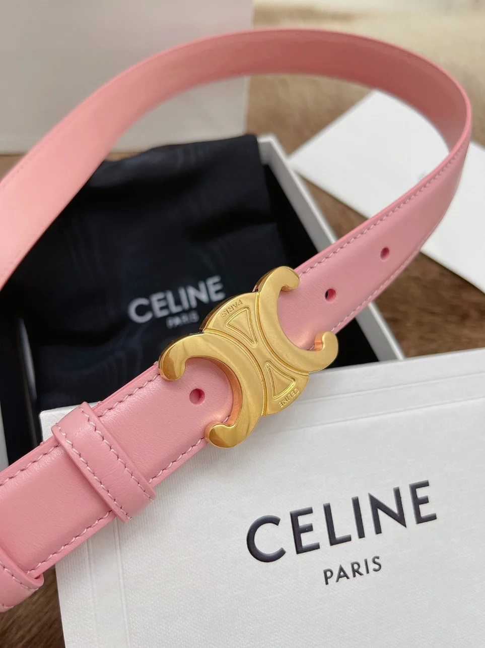 Celine Medium Triomphe Belt 25MM in Pink Calfskin product view 9