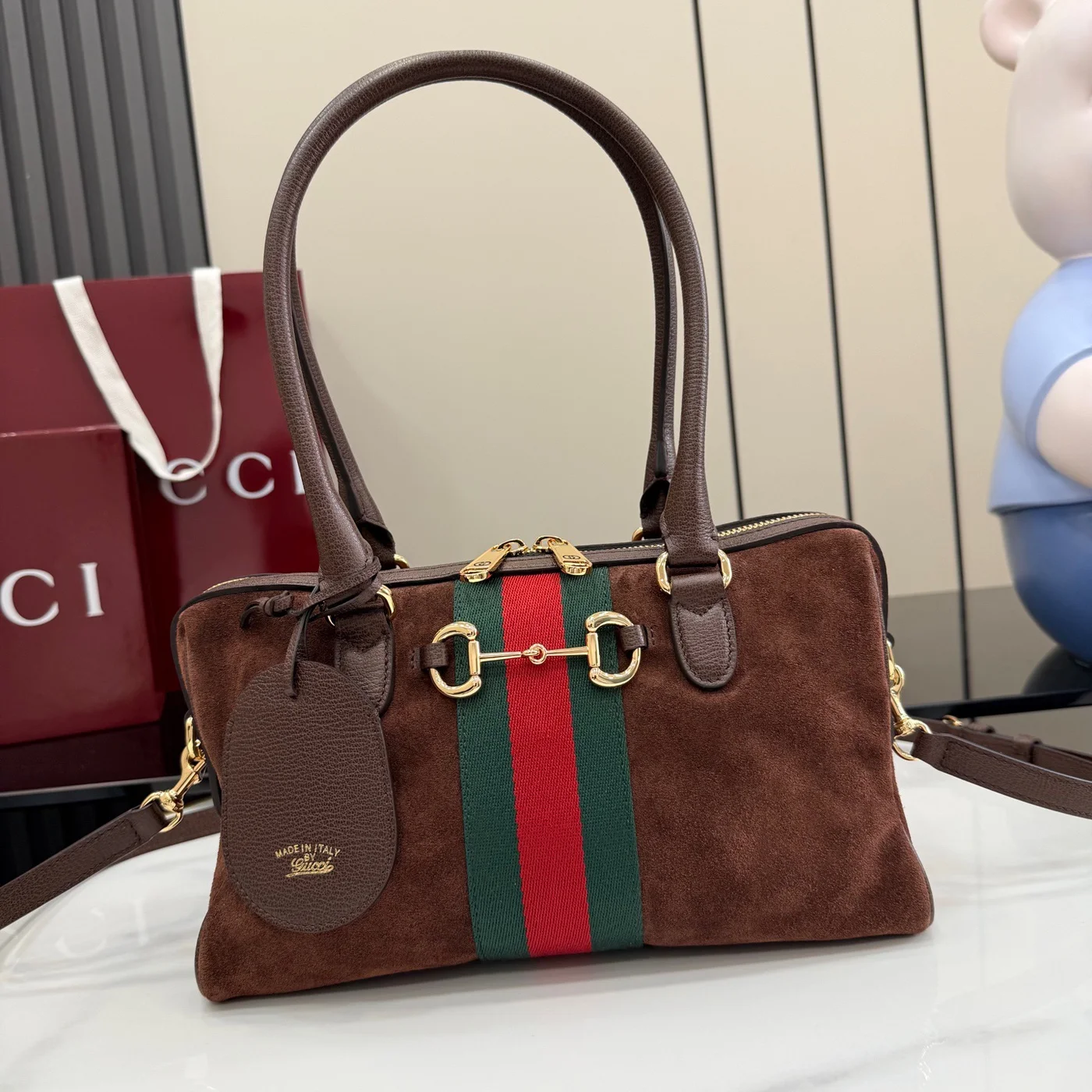 Gucci Borsetto Medium Boston Bag — Brown Suede product view 1