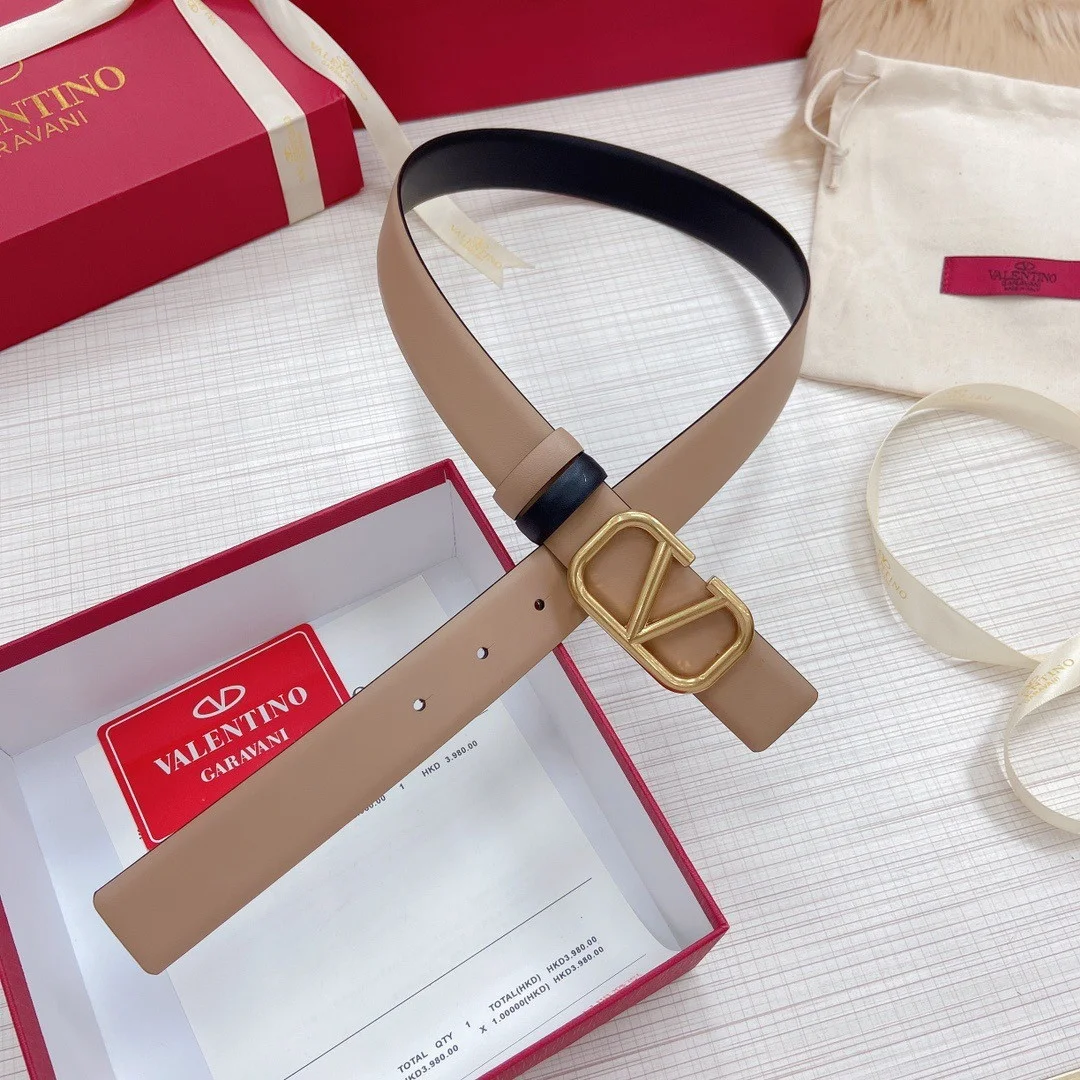 Valentino VLogo Reversible Belt 30mm in Beige and Black Calfskin product view 4