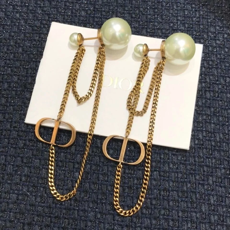 Dior Tribales CD Earrings In Antique Gold-Finish Metal and Pearl-Effect Details product view 5