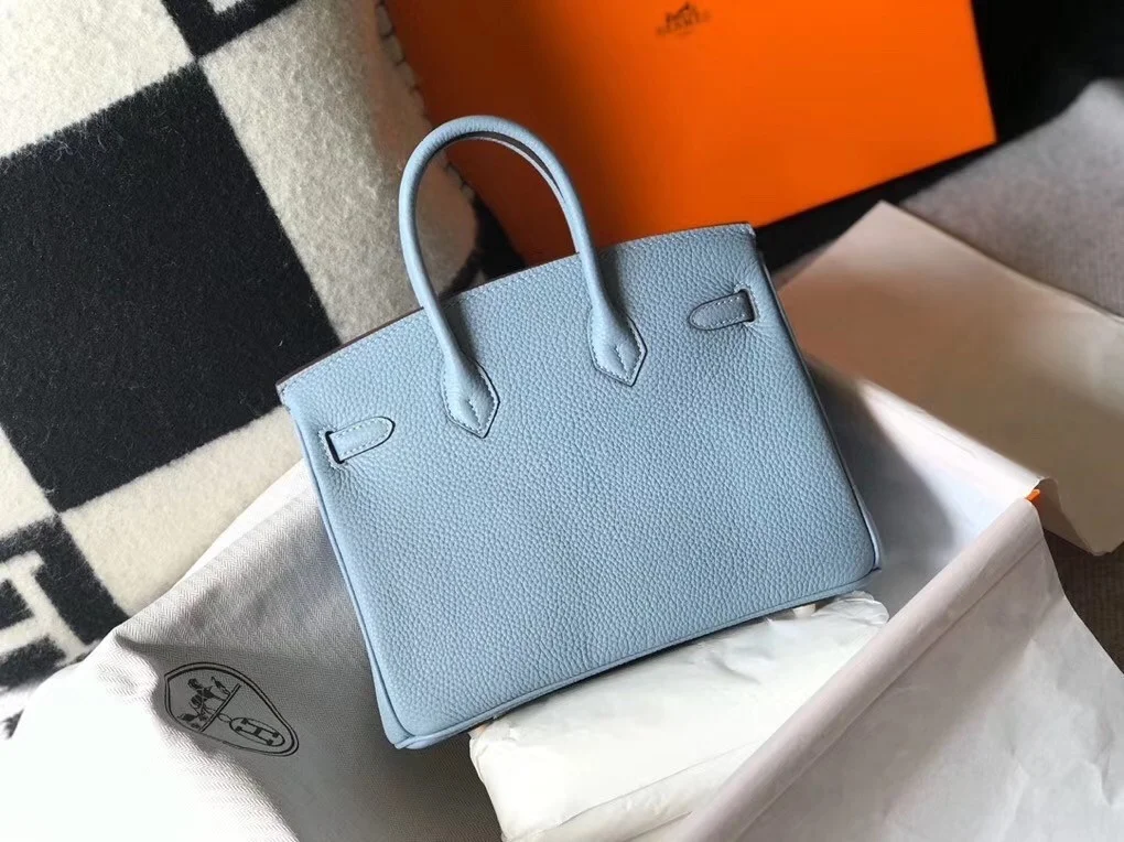 Hermes Birkin 25 Bag In Blue Lin Clemence Leather with GHW product view 5