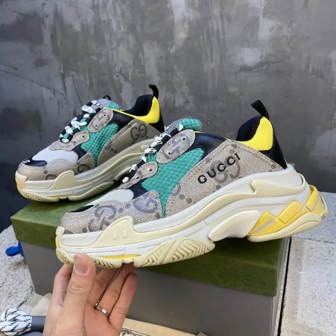 Gucci Balenciaga Triple S Beige Green Yellow Sneaker product view 3