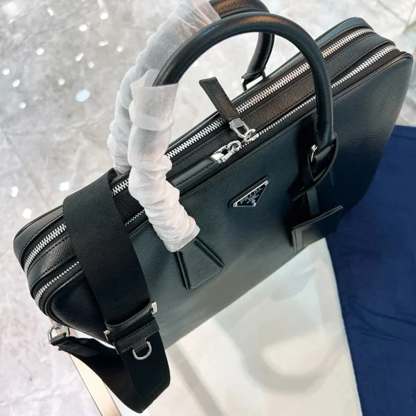 Prada Briefcase with Two Compartments in Black Saffiano Leather product view 4