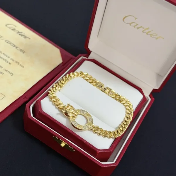 Cartier Gold-Tone Chain-Link Bracelet with Round Pave-Effect Clasp product view 2