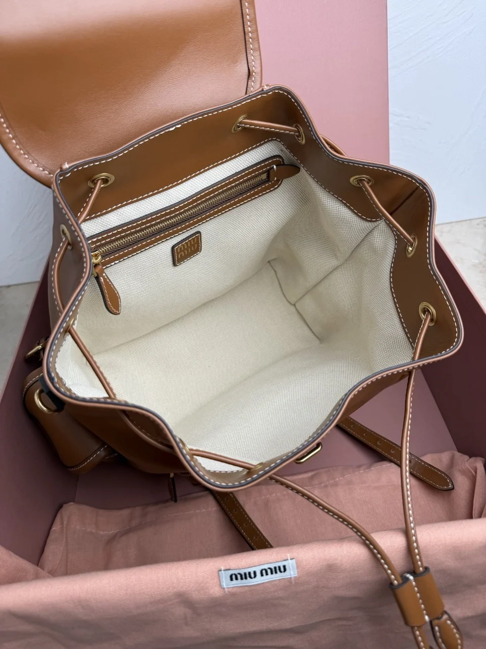 Miu Miu Large Backpack in Brown Calfskin product view 8