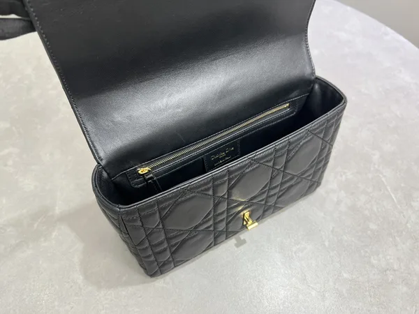 Medium Soft Dior Caro Bag — Black with Gold-Tone Hardware product view 8