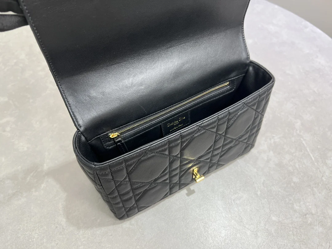 Medium Soft Dior Caro Bag — Black with Gold-Tone Hardware product view 8
