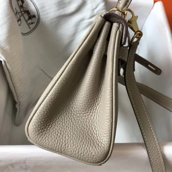 Hermes Kelly 20cm Bag In Grey Clemence Leather GHW product view 5