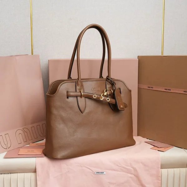 Miu Miu Aventure Large Shopper Bag in Brown Nappa Leather product view 5