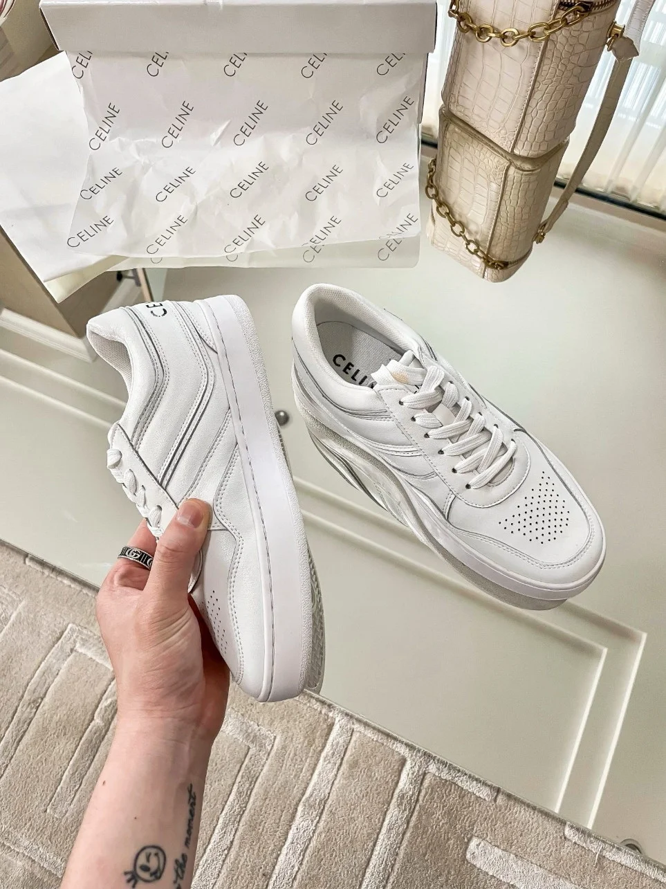 Celine Women’s Trainer Low-top Sneakers in White Leather product view 9