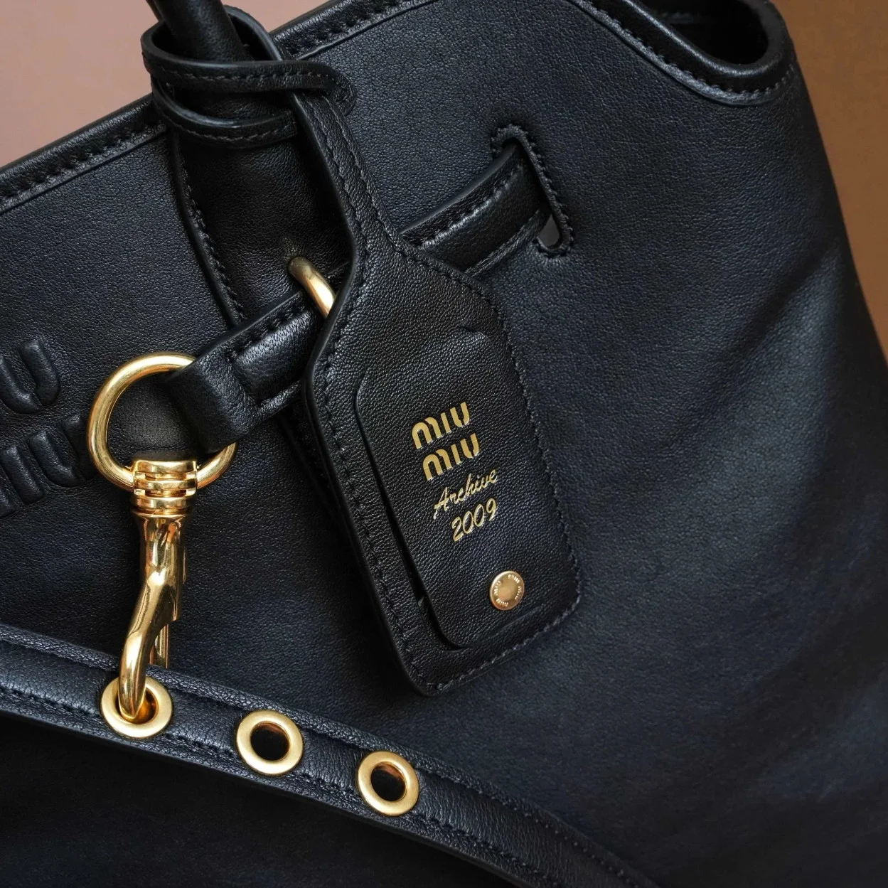 Miu Miu Aventure Large Shopper Bag in Black Nappa Leather product view 12