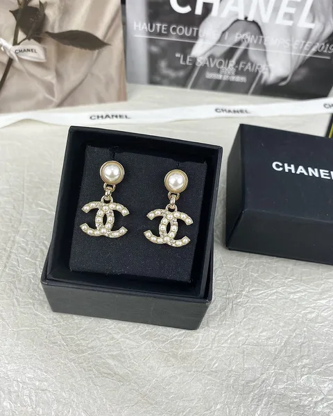 Chanel Pearl-Effect Pavé CC Drop Earrings Gold-Tone product view 5