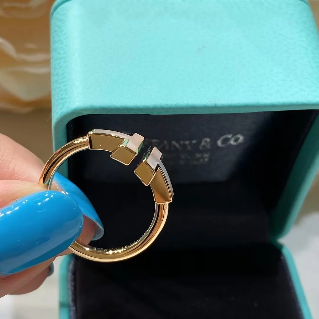 Tiffany & Co. Double T White Inlay Ring Rose-Tone product view 4