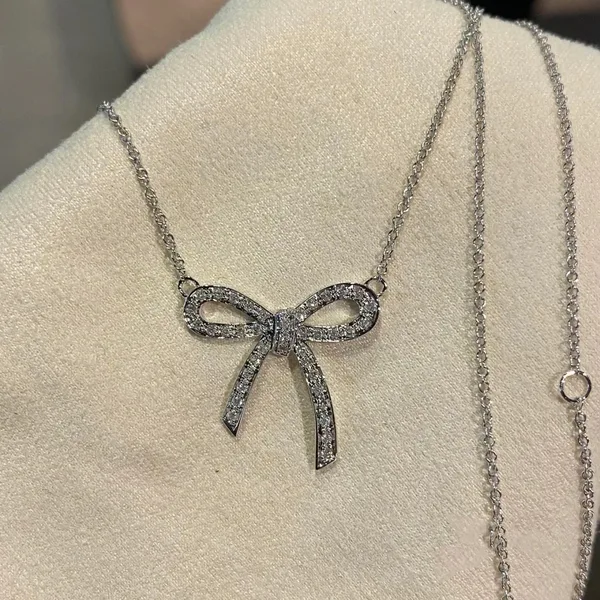 Tiffany & Co. Large Pavé-Effect Bow Necklace Silver-Tone product view 3