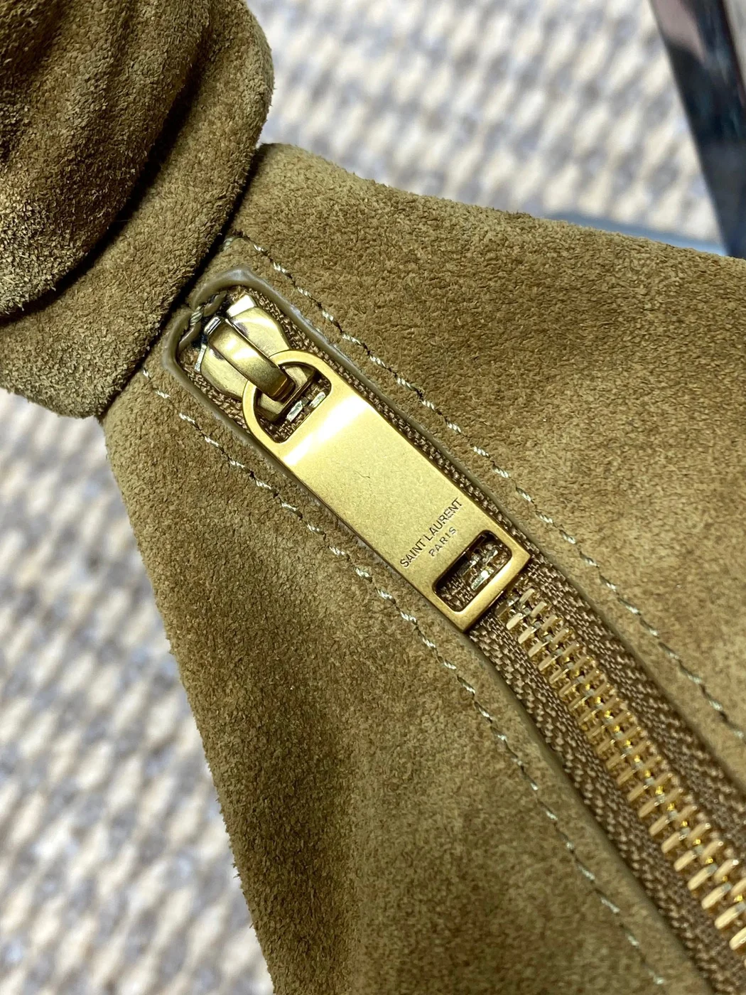 Saint Laurent Amalia Mini Hobo Bag — Olive Suede product view 6