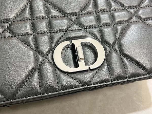 Medium Soft Dior Caro Bag — Black with Silver-Tone Hardware product view 9
