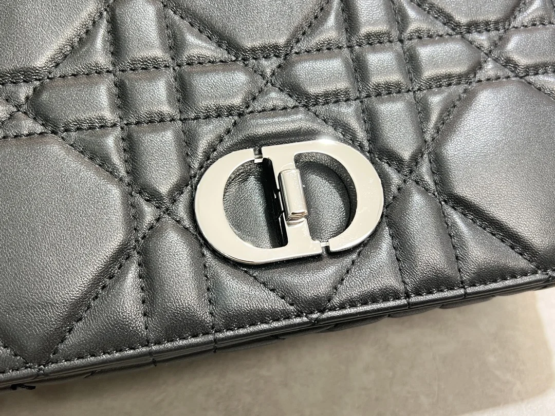 Medium Soft Dior Caro Bag — Black with Silver-Tone Hardware product view 9