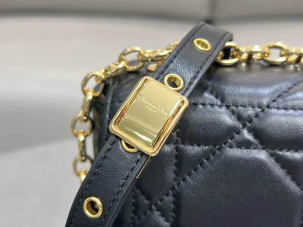 Medium Soft Dior Caro Bag — Black with Gold-Tone Hardware product view 4