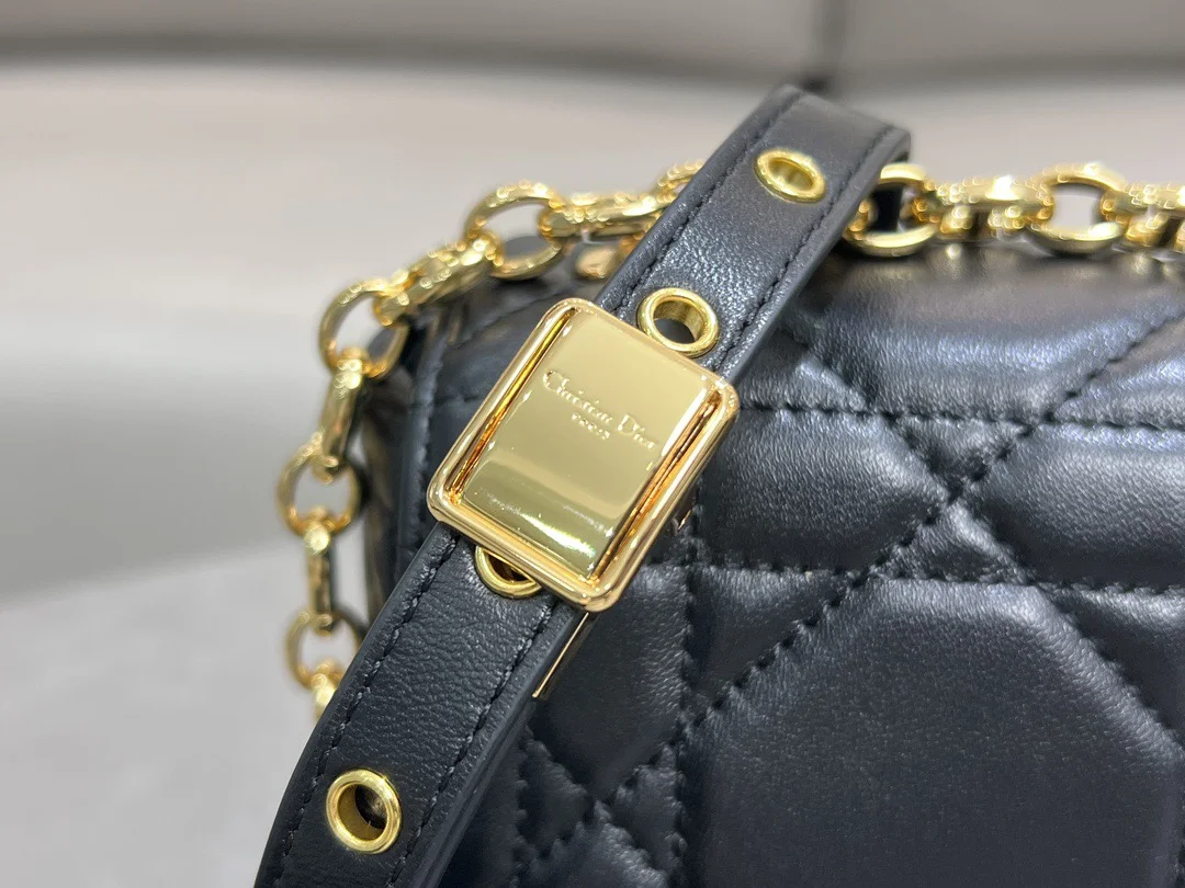 Medium Soft Dior Caro Bag — Black with Gold-Tone Hardware product view 4