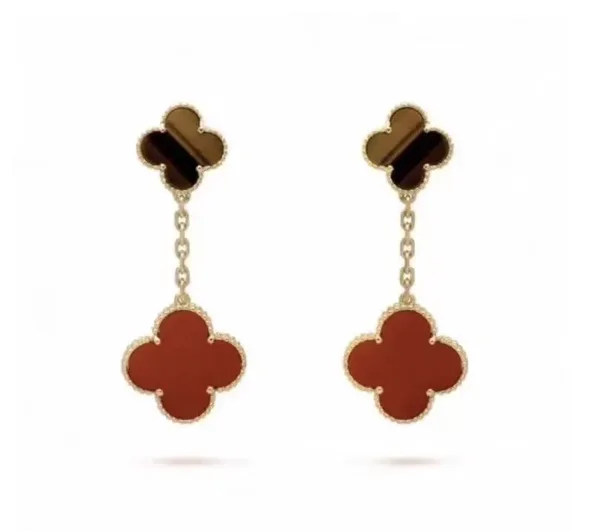 Van Cleef & Arpels Alhambra Brown and Red Two-Motif Gold-Tone Drop Earrings product photo