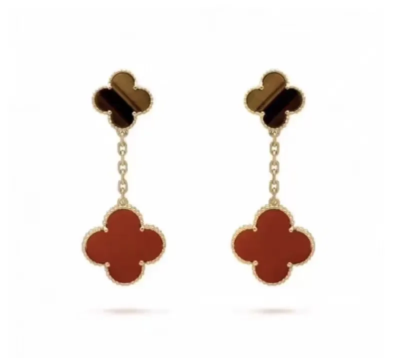 Van Cleef & Arpels Alhambra Brown and Red Two-Motif Gold-Tone Drop Earrings product view 1